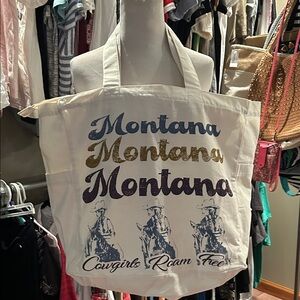 Free People Cream Tote with Blue and Gold Accents